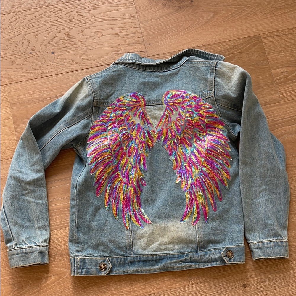 Kids Denim Jacket with Colorful Wing Design